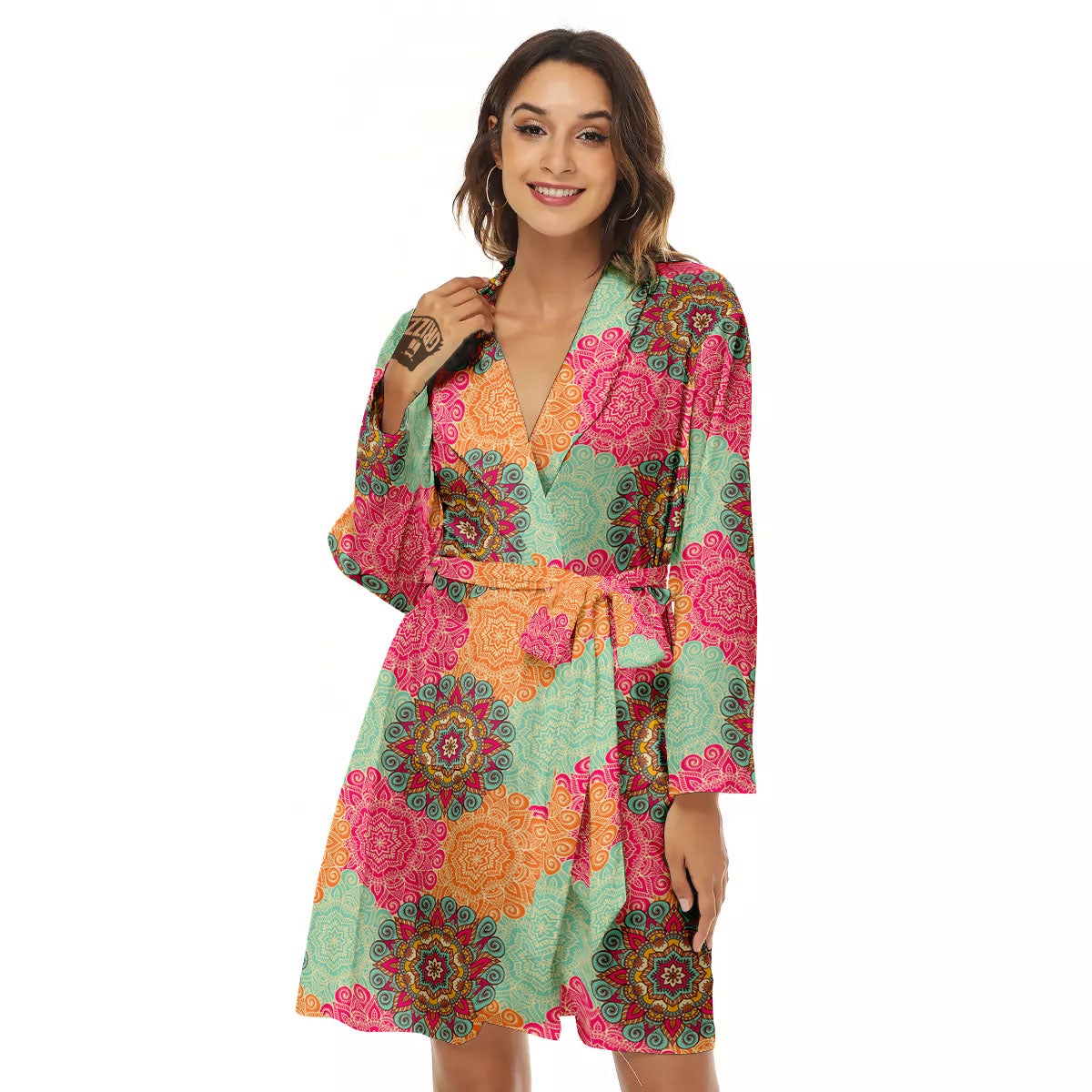 Bohemian Sangria Mandala Print Pattern Women's Robe-grizzshop