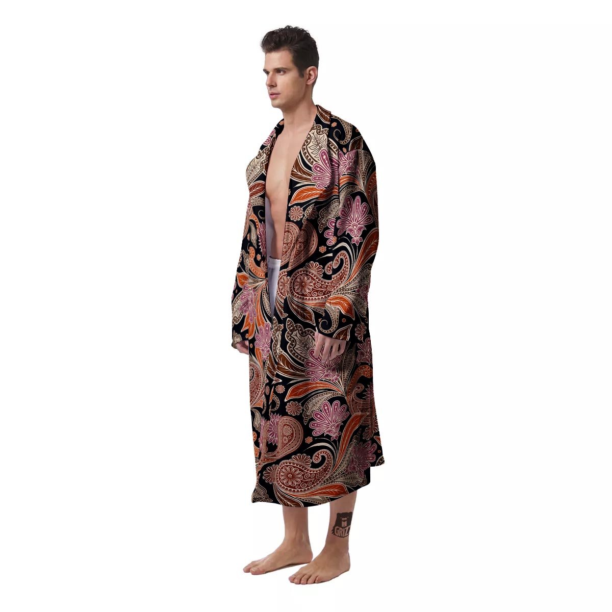 Bohemian Tangerine Floral Print Pattern Men's Robe-grizzshop