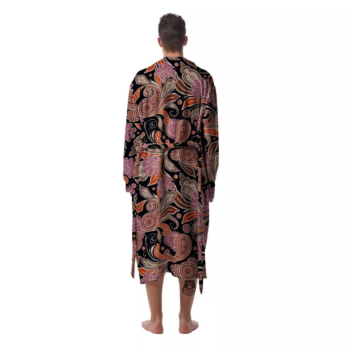 Bohemian Tangerine Floral Print Pattern Men's Robe-grizzshop