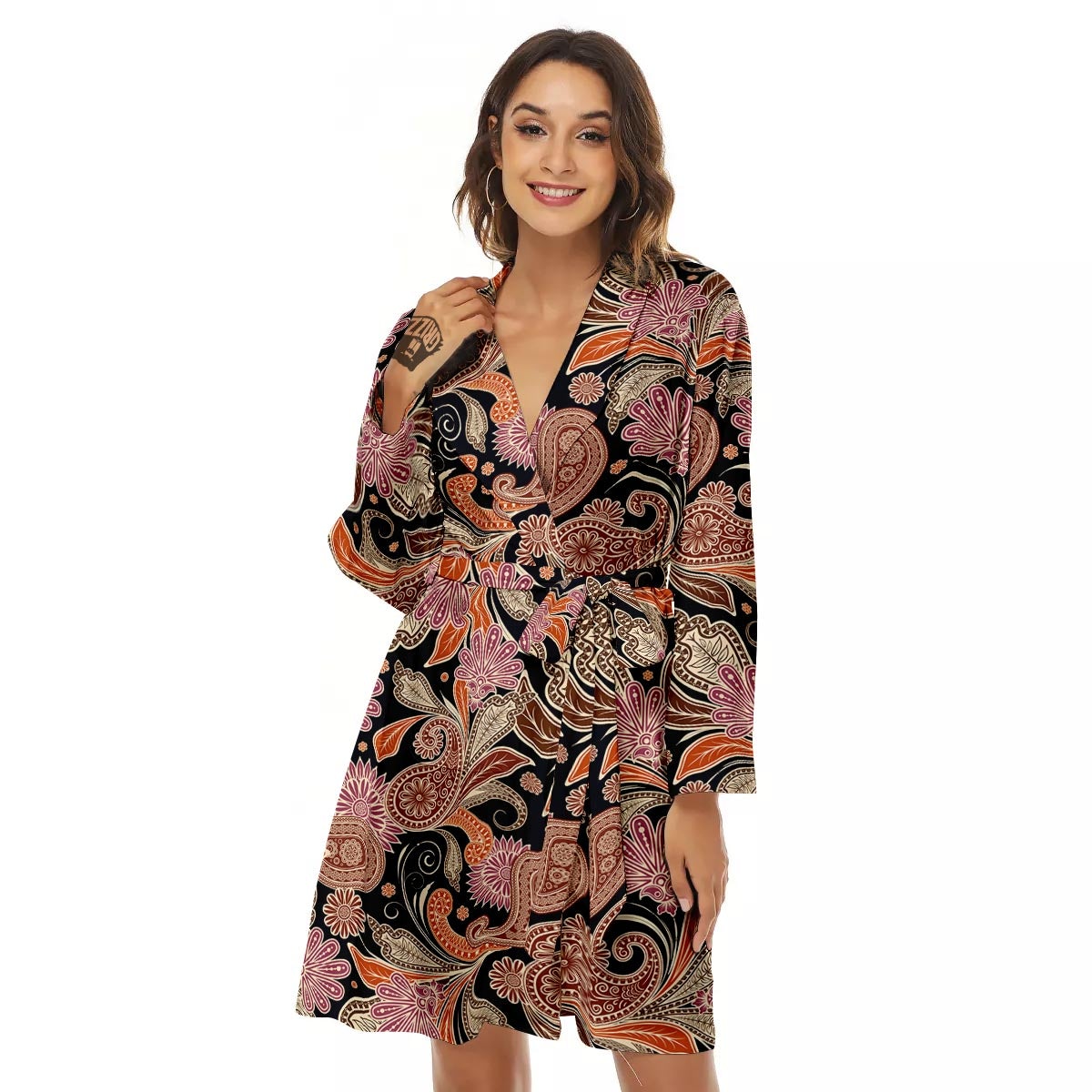 Bohemian Tangerine Floral Print Pattern Women's Robe-grizzshop