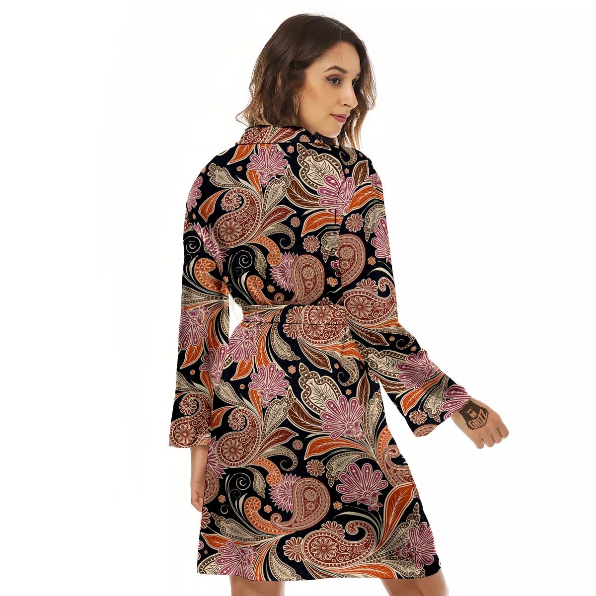 Bohemian Tangerine Floral Print Pattern Women's Robe-grizzshop
