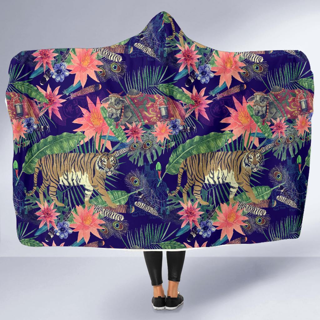 Bohemian Tiger Pattern Print Hooded Blanket-grizzshop