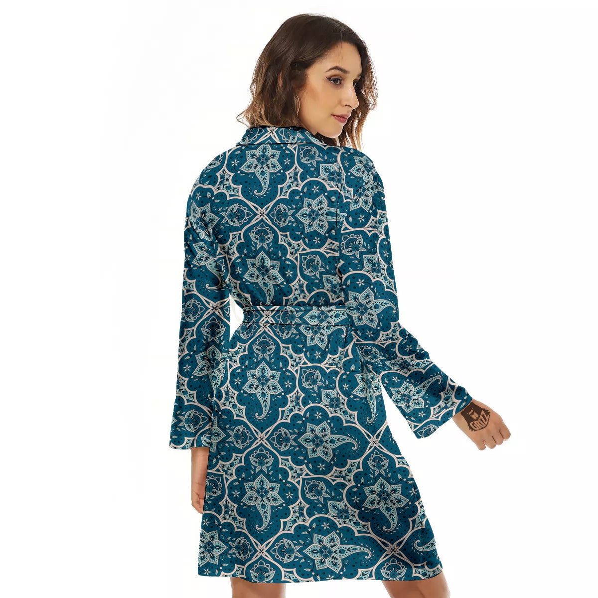 Bohemian Turquoise Floral Print Pattern Women's Robe-grizzshop