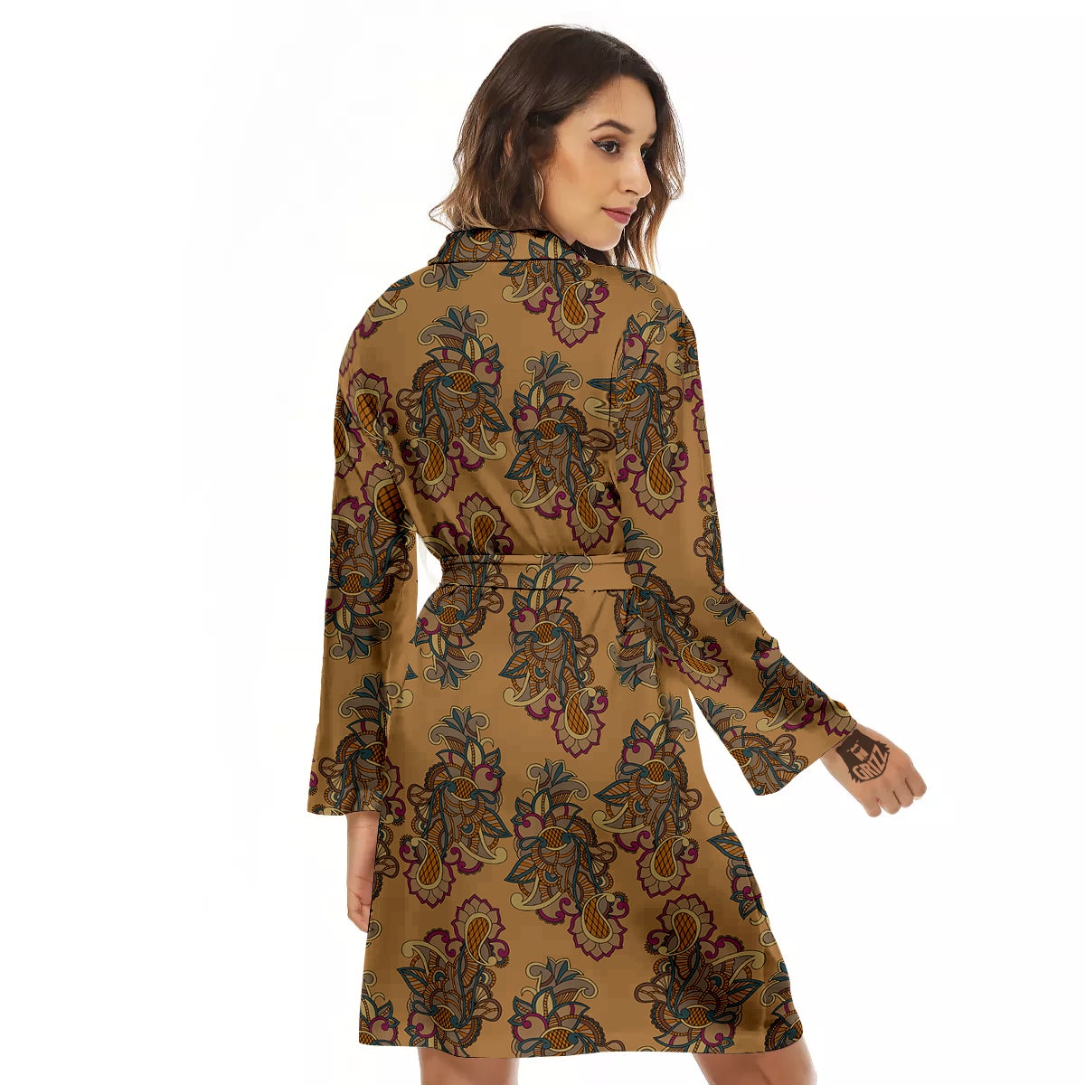 Bohemian Umber Floral Print Pattern Women's Robe-grizzshop