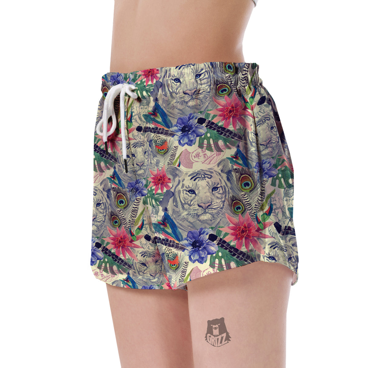 Bohemian White Tiger Pattern Print Women's Shorts-grizzshop