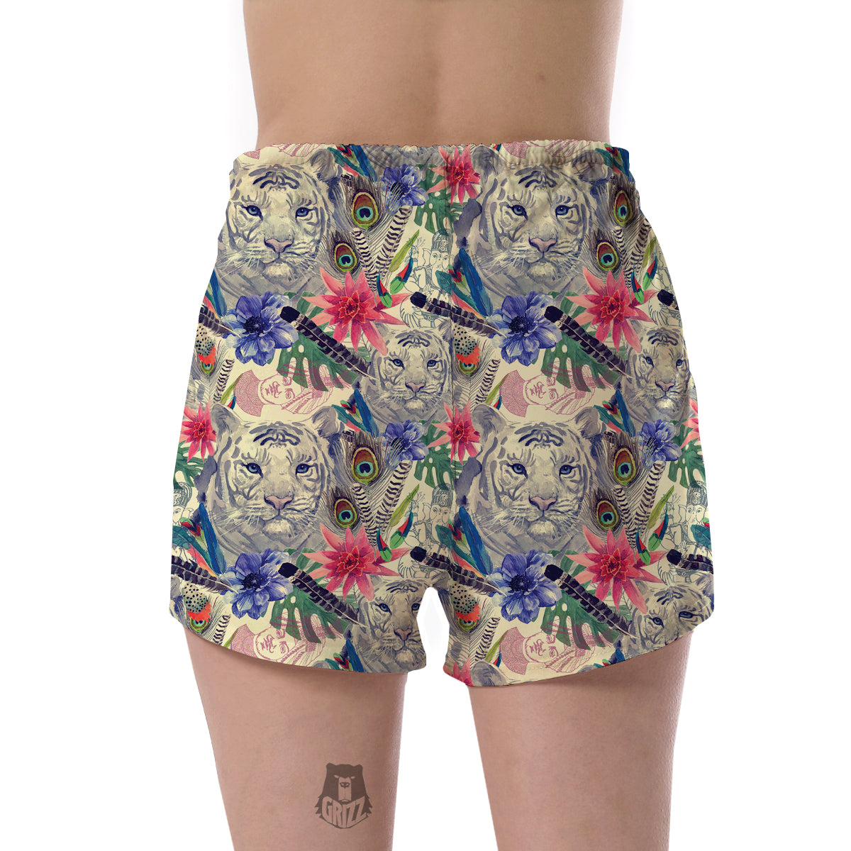 Bohemian White Tiger Pattern Print Women's Shorts-grizzshop