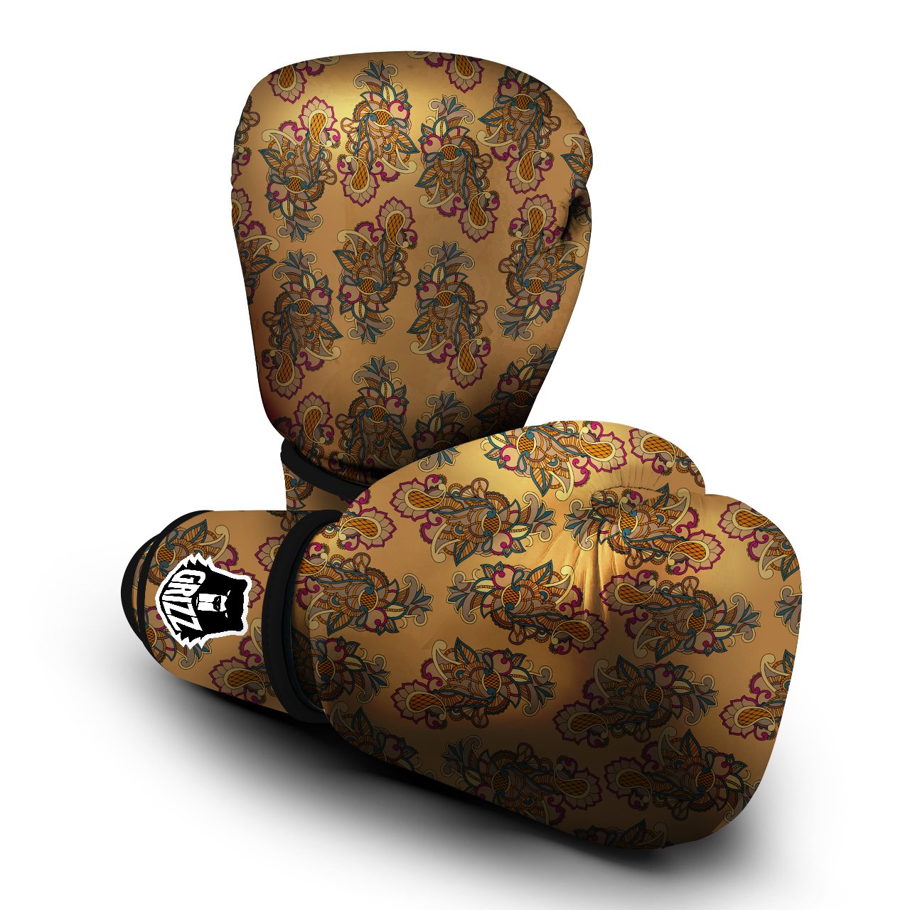 Bohemian Umber Floral Print Pattern Boxing Gloves-grizzshop