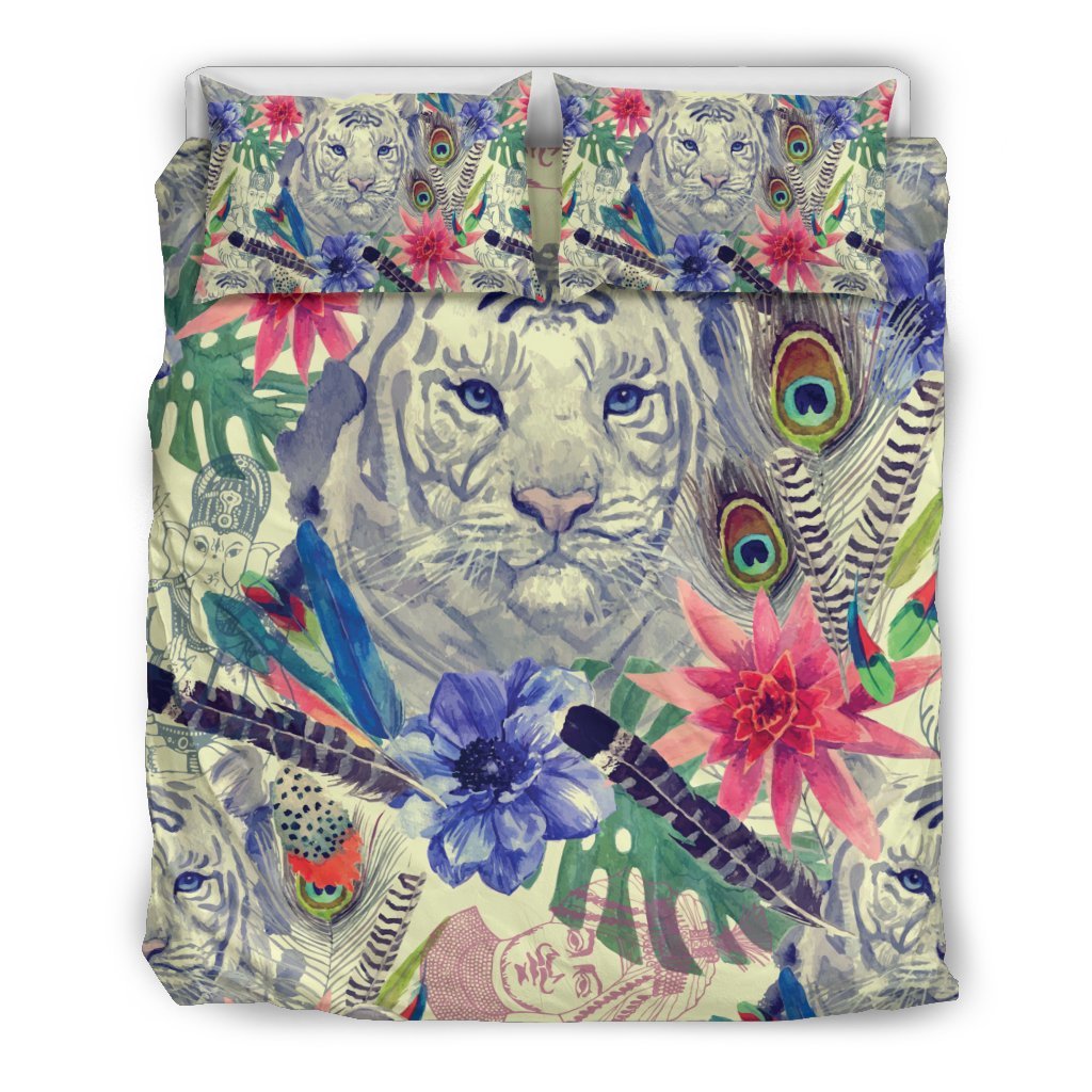 Bohemian White Tiger Pattern Print Duvet Cover Bedding Set-grizzshop