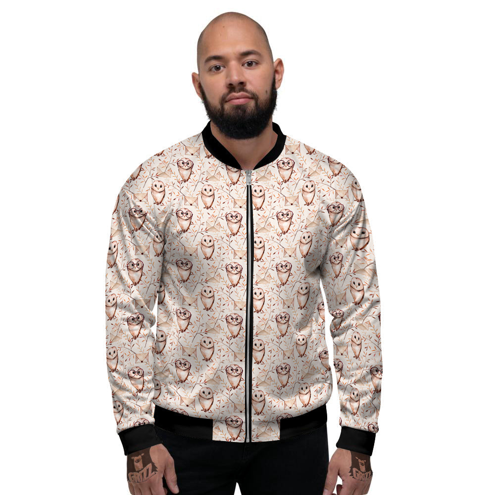Boho Cute Owl Print Pattern Men's Bomber Jacket-grizzshop
