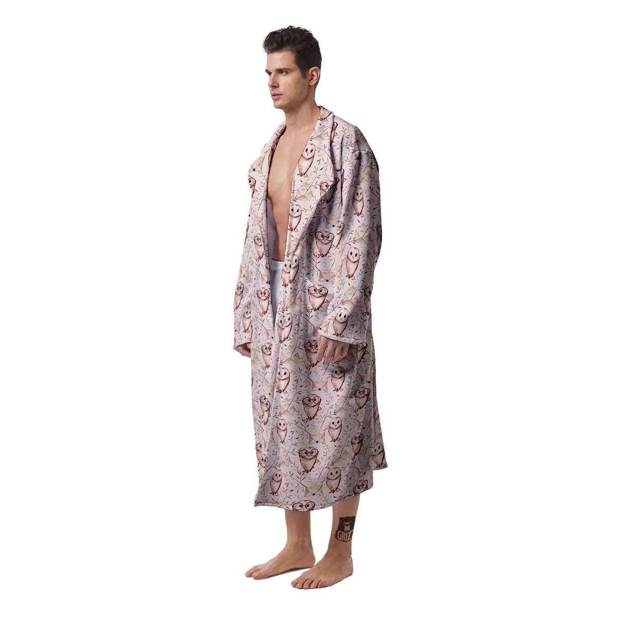Boho Cute Owl Print Pattern Men's Robe-grizzshop