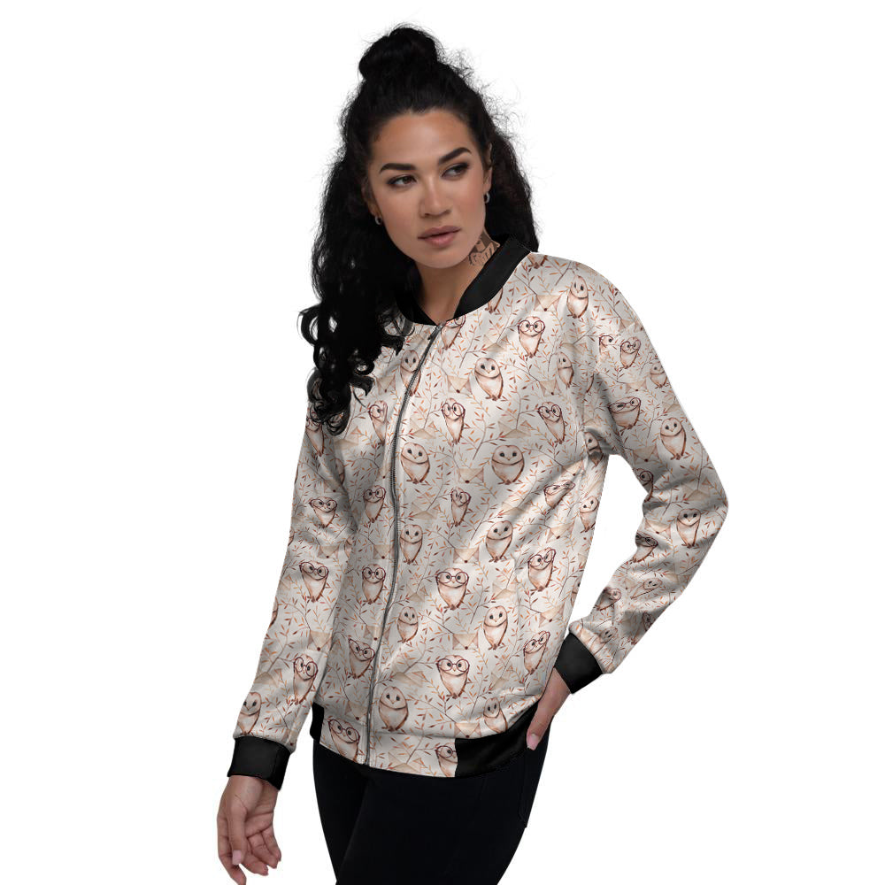 Boho Cute Owl Print Pattern Women's Bomber Jacket-grizzshop