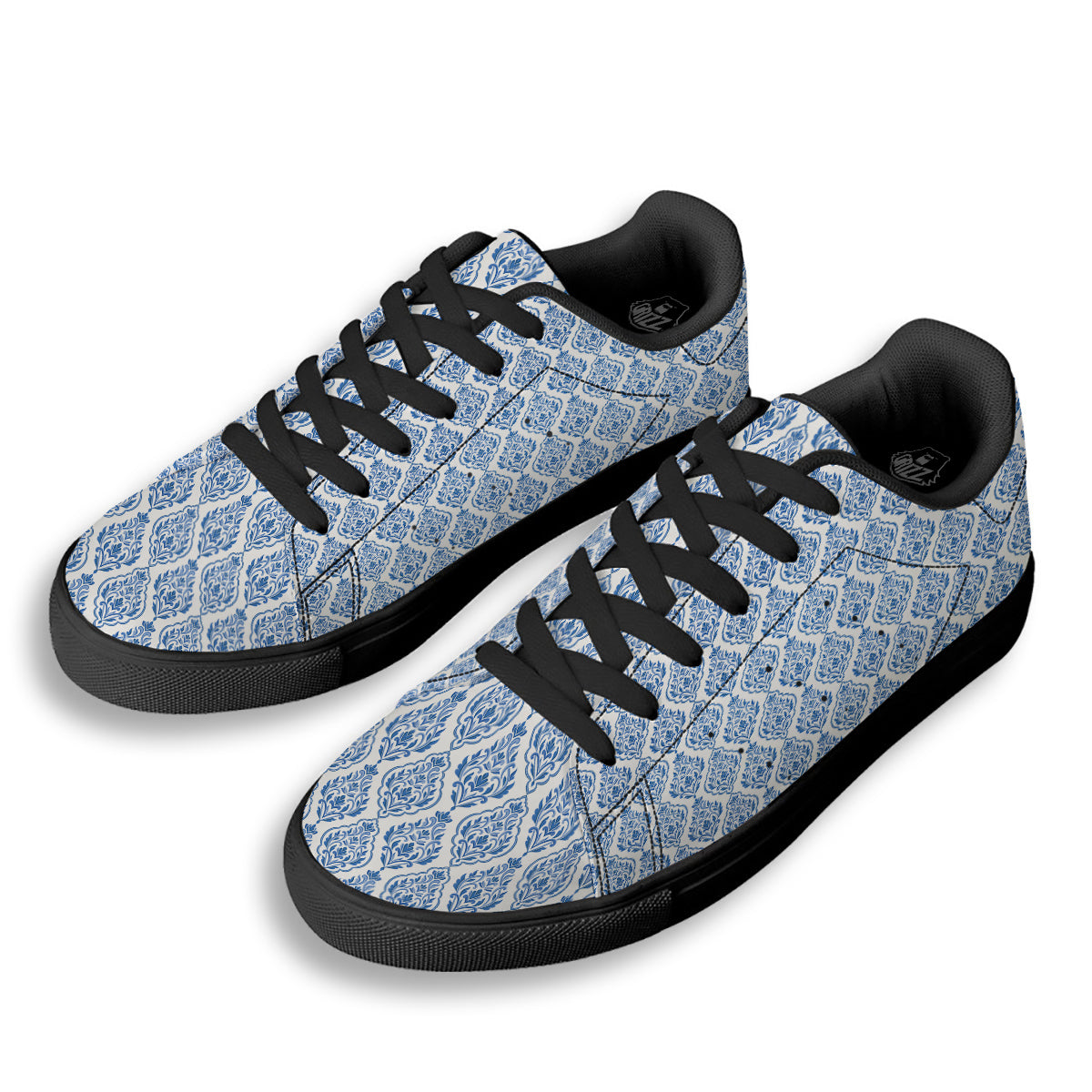 Boho Damask Print Pattern Black Low Top Sneakers-grizzshop