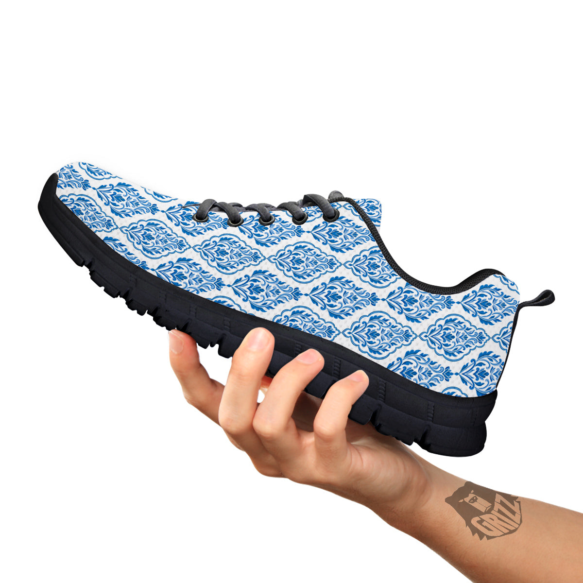 Boho Damask Print Pattern Black Sneaker-grizzshop