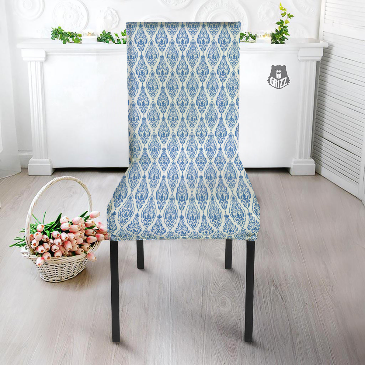 Boho Damask Print Pattern Dining Chair Slipcover-grizzshop