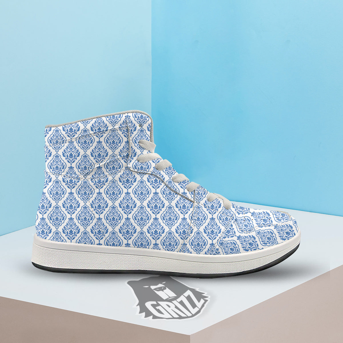 Boho Damask Print Pattern High Top Sneakers-grizzshop