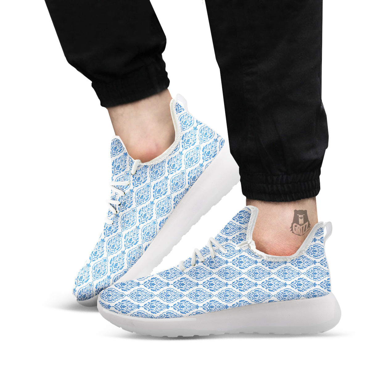Boho Damask Print Pattern White Athletic Shoes-grizzshop