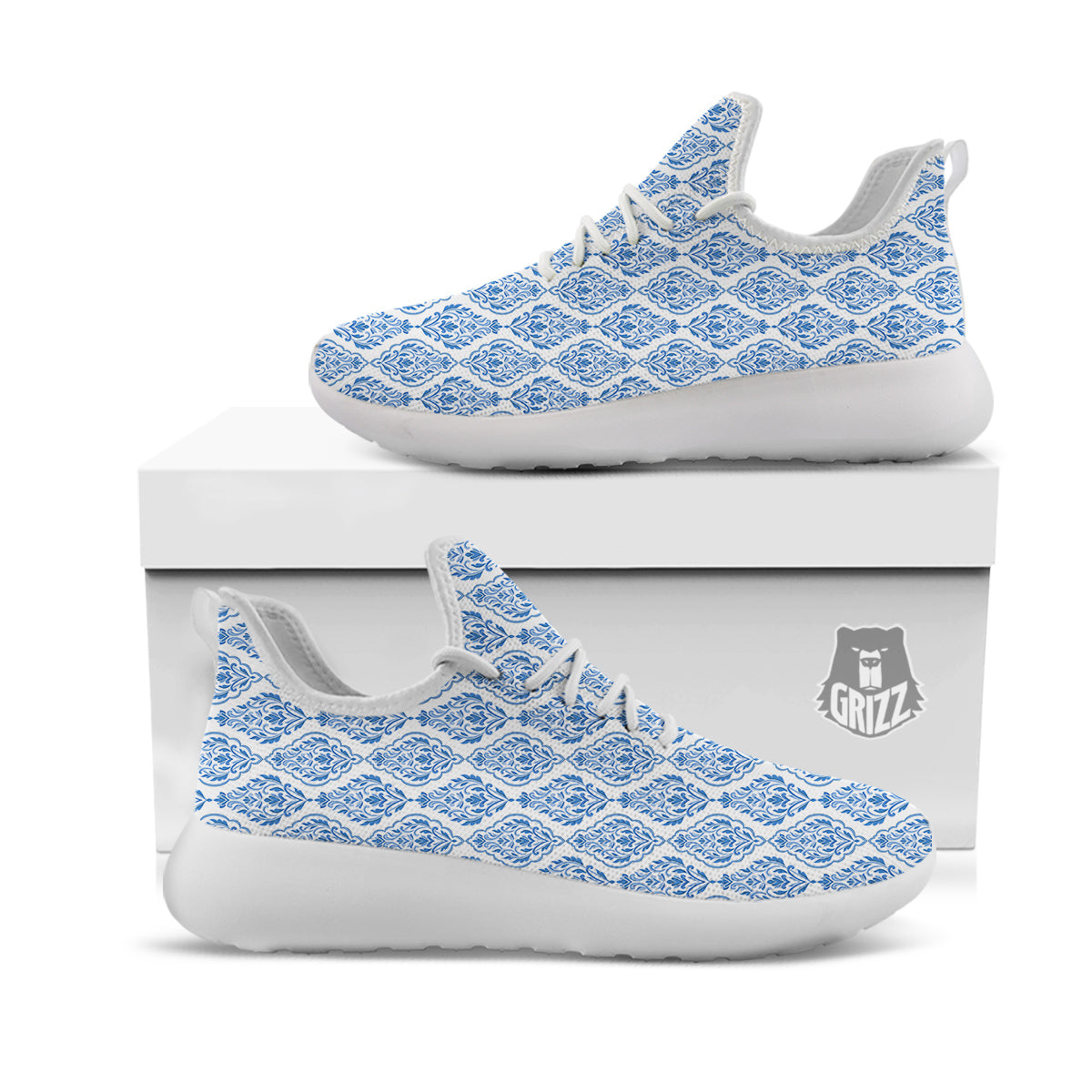 Boho Damask Print Pattern White Athletic Shoes-grizzshop
