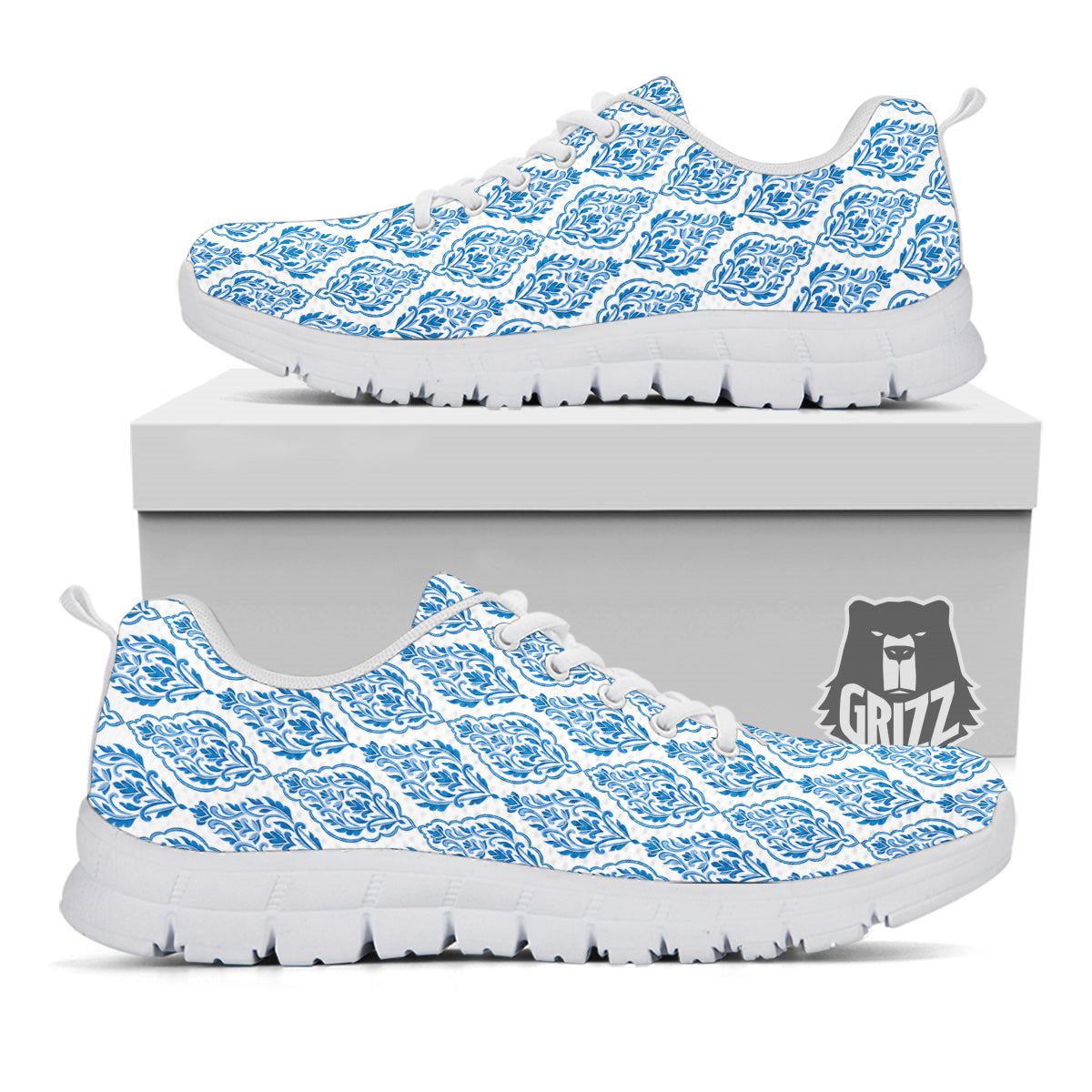 Boho Damask Print Pattern White Sneaker-grizzshop