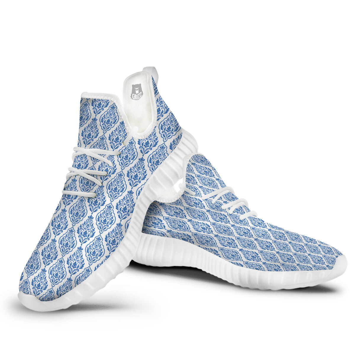 Boho Damask Print Pattern White Walking Shoes-grizzshop