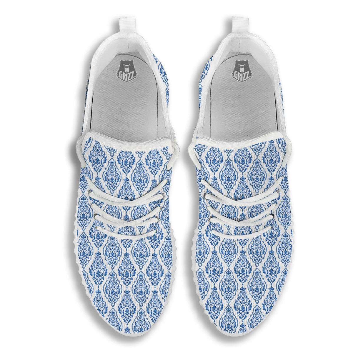 Boho Damask Print Pattern White Walking Shoes-grizzshop