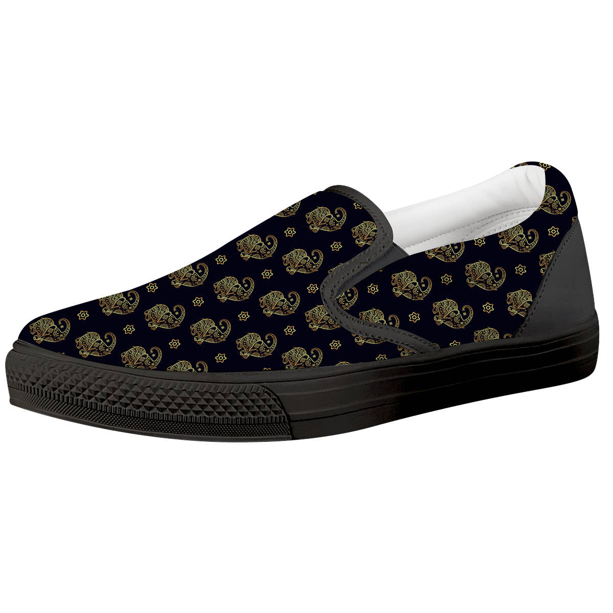 Boho Elephant Gold Cute Print Pattern Black Slip On Shoes-grizzshop