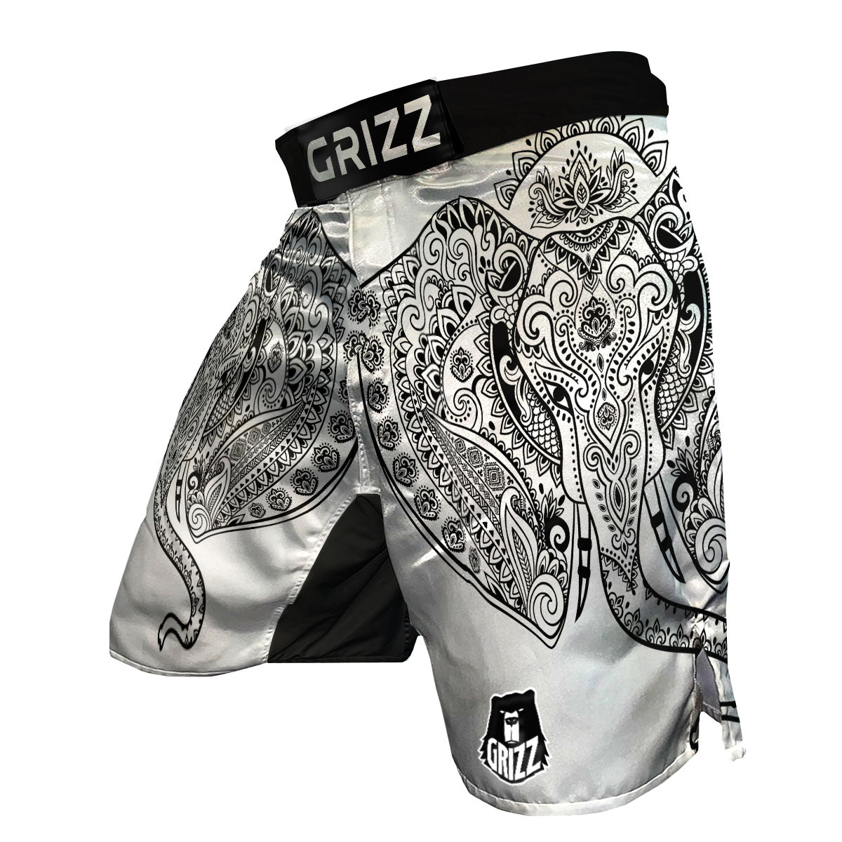 Boho Elephant White And Black Print MMA Shorts-grizzshop