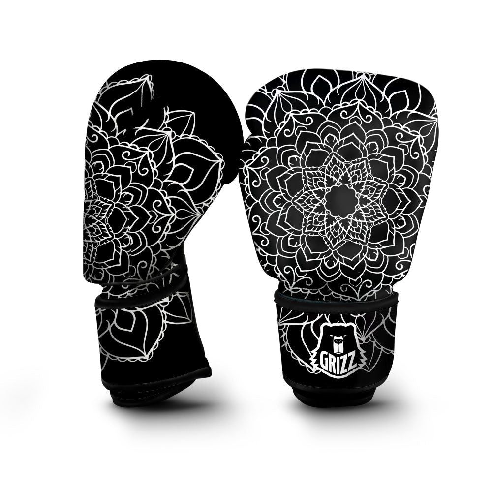 Boho Mandala White And Black Print Boxing Gloves-grizzshop