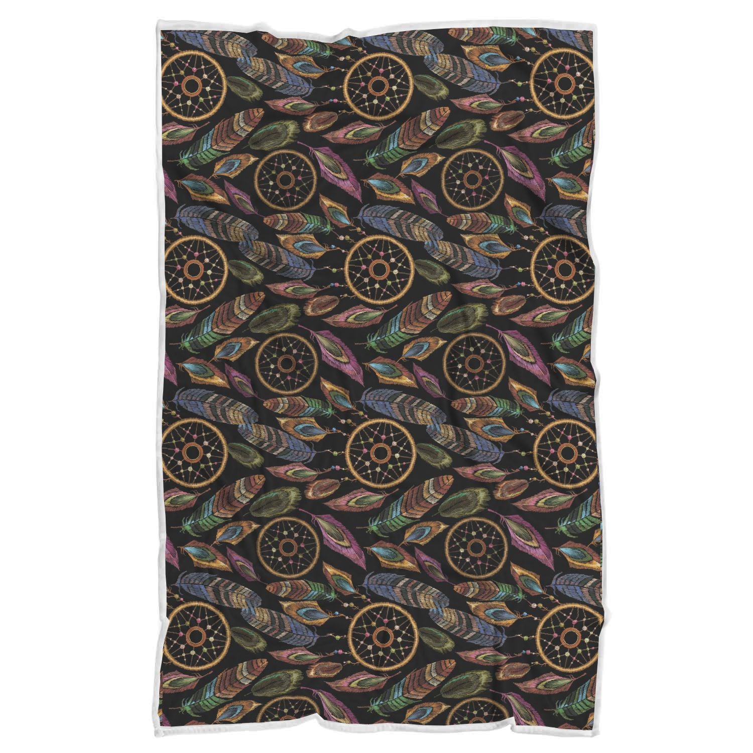 Boho Peacock Dream Catcher Feather Pattern Print Throw Blanket-grizzshop