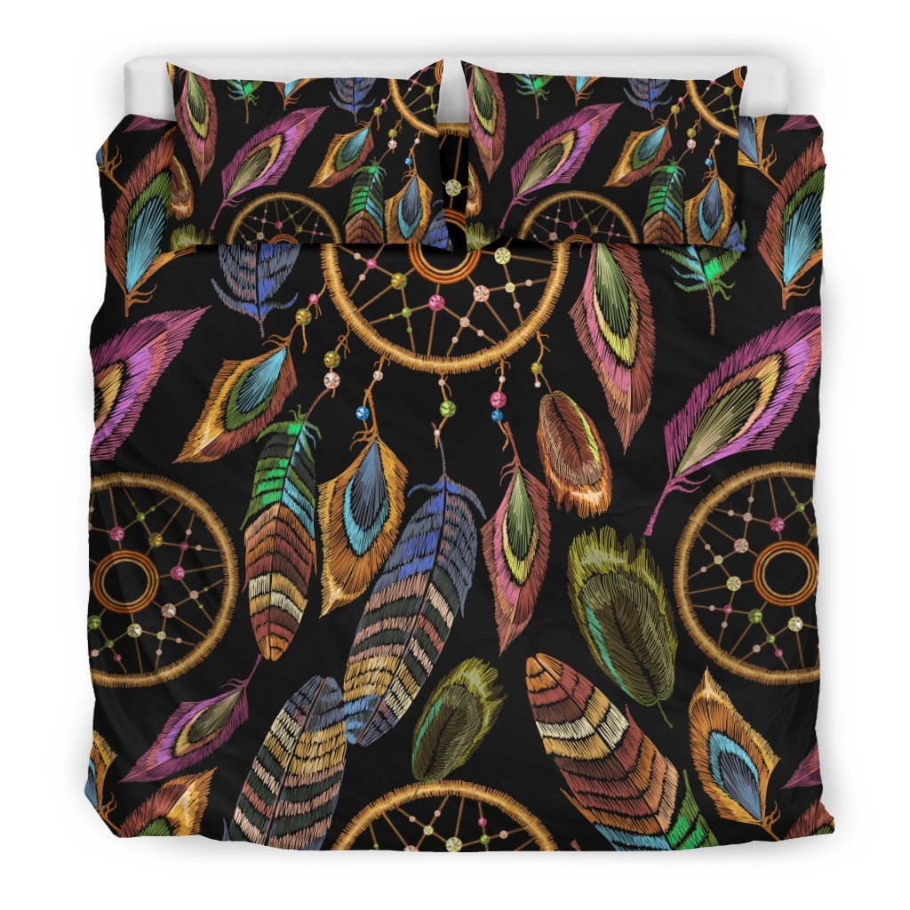 Boho Peacock Dream Catcher Feather Duvet Cover Bedding Set-grizzshop