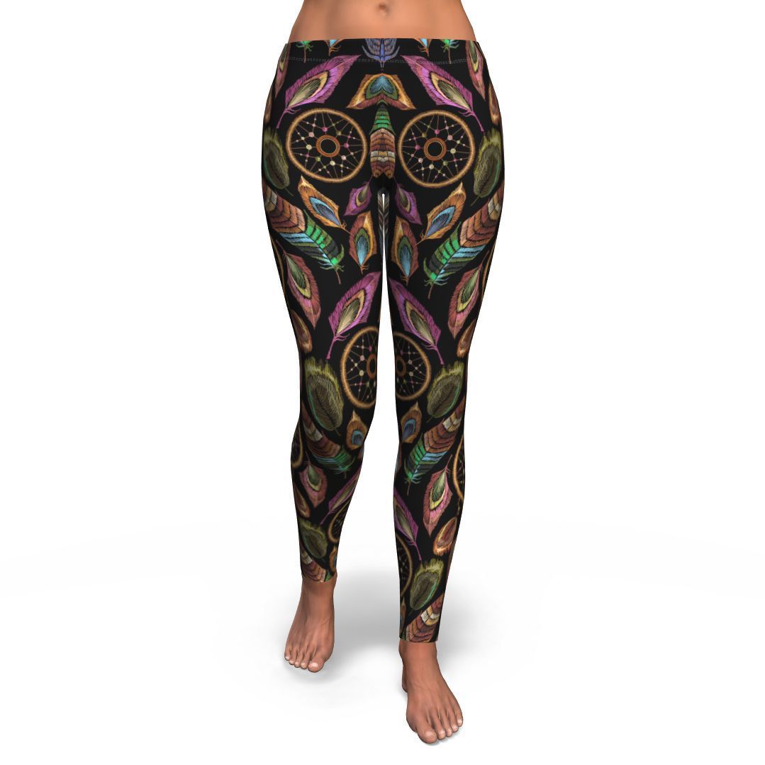 Boho Peacock Dream Catcher Feather Pattern Print Pattern Women Leggings-grizzshop