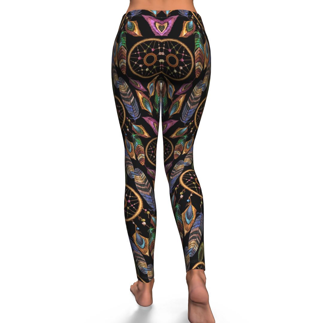 Boho Peacock Dream Catcher Feather Pattern Print Pattern Women Leggings-grizzshop