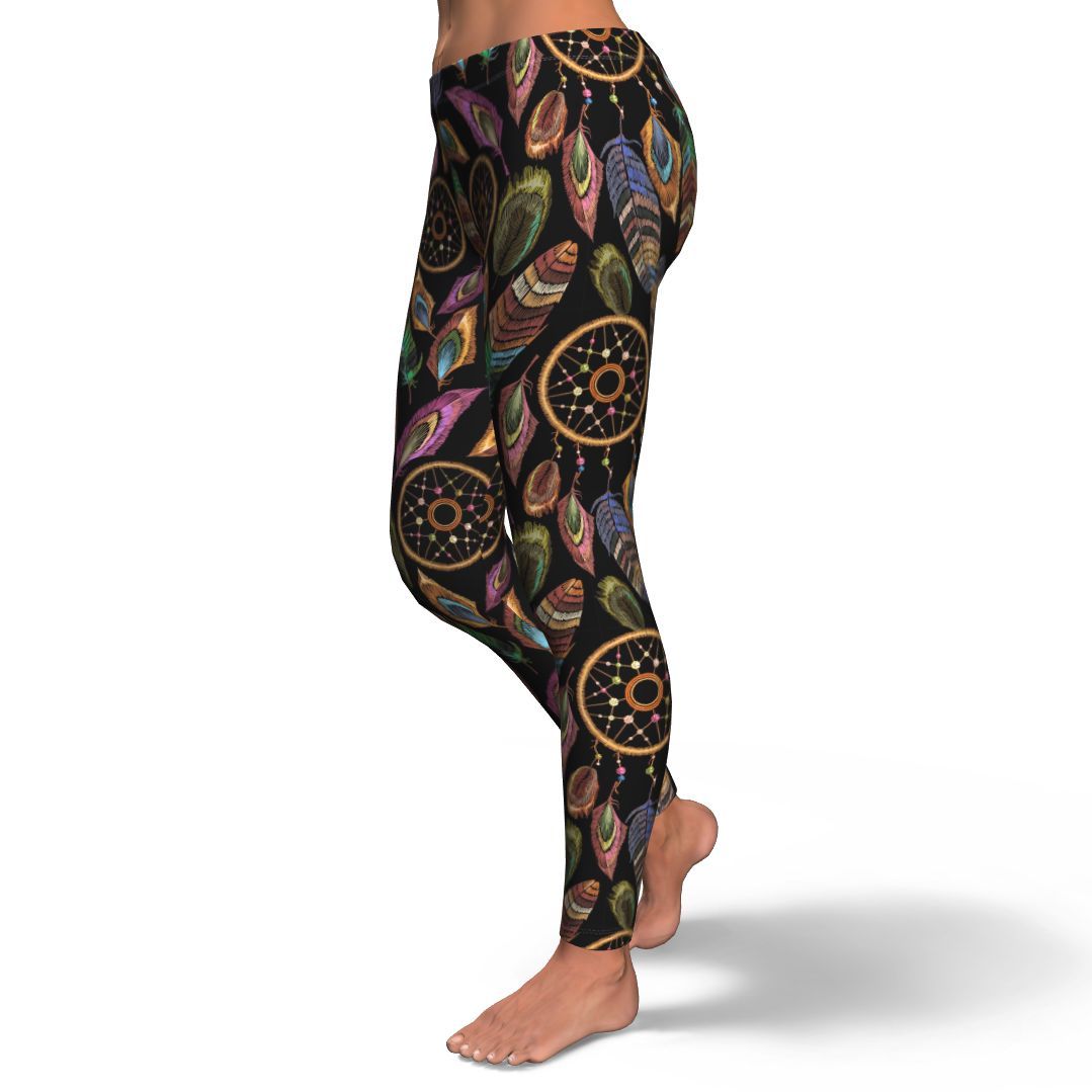 Boho Peacock Dream Catcher Feather Pattern Print Pattern Women Leggings-grizzshop