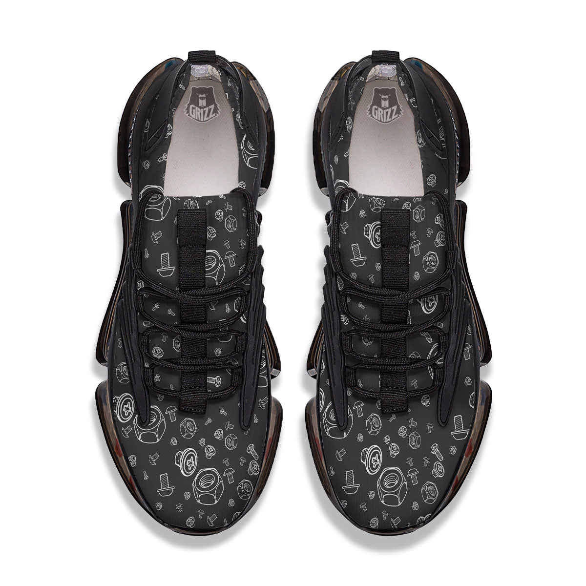 Bolts and Mechanic Nuts Print Pattern Black Gym Shoes-grizzshop