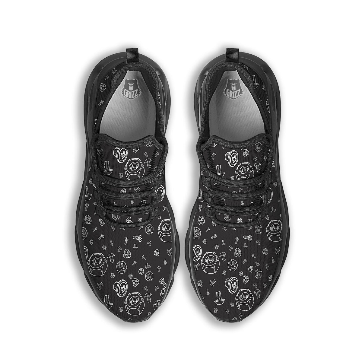 Bolts and Mechanic Nuts Print Pattern Black Running Shoes-grizzshop