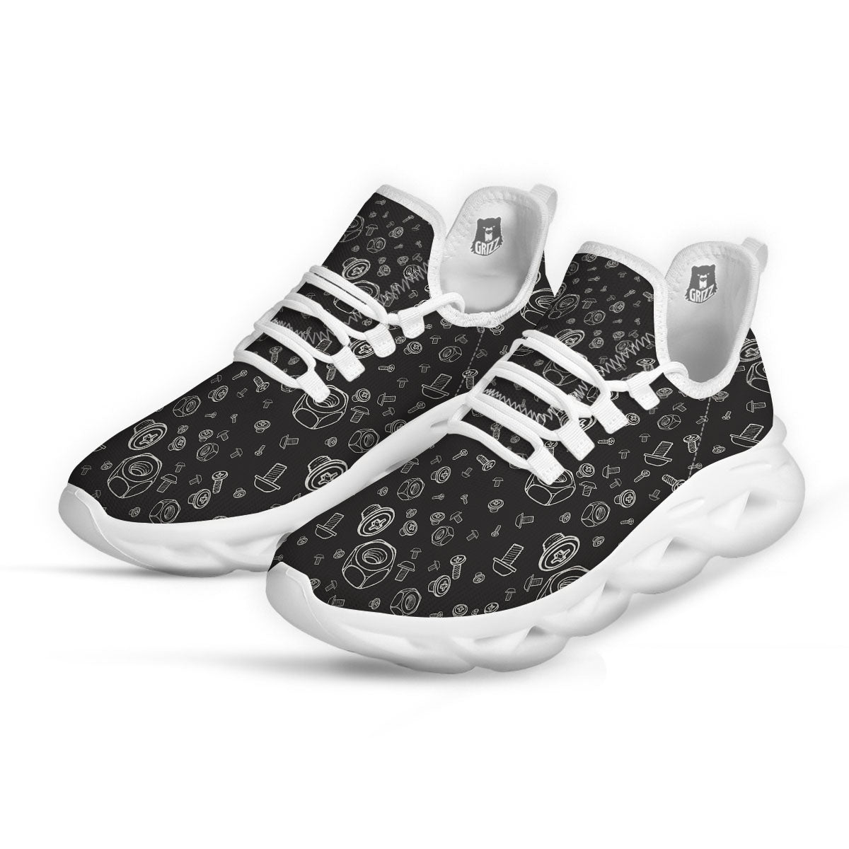 Bolts and Mechanic Nuts Print Pattern White Running Shoes-grizzshop