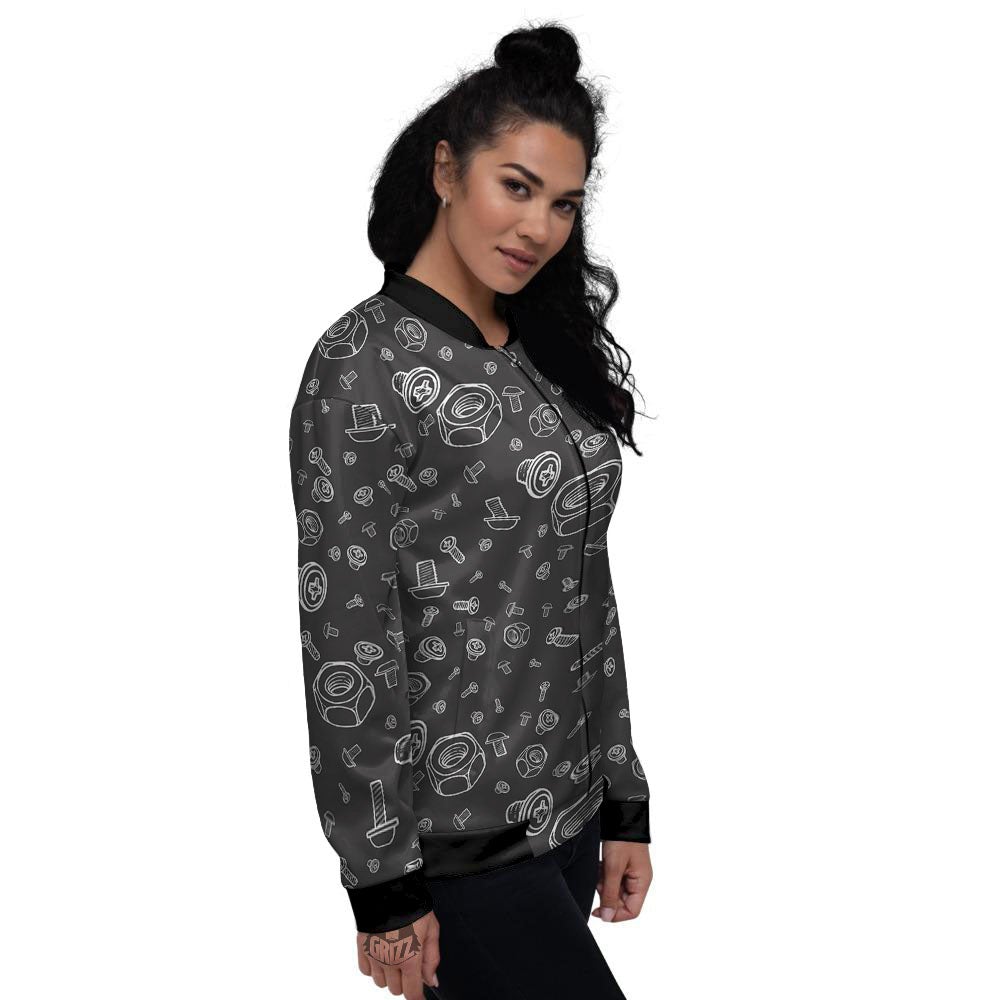 Bolts and Mechanic Nuts Print Pattern Women's Bomber Jacket-grizzshop
