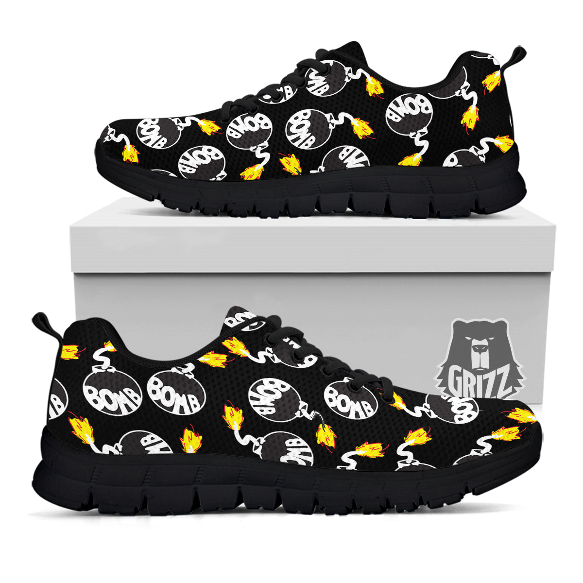 Bomb And Fire Print Pattern Black Sneaker-grizzshop