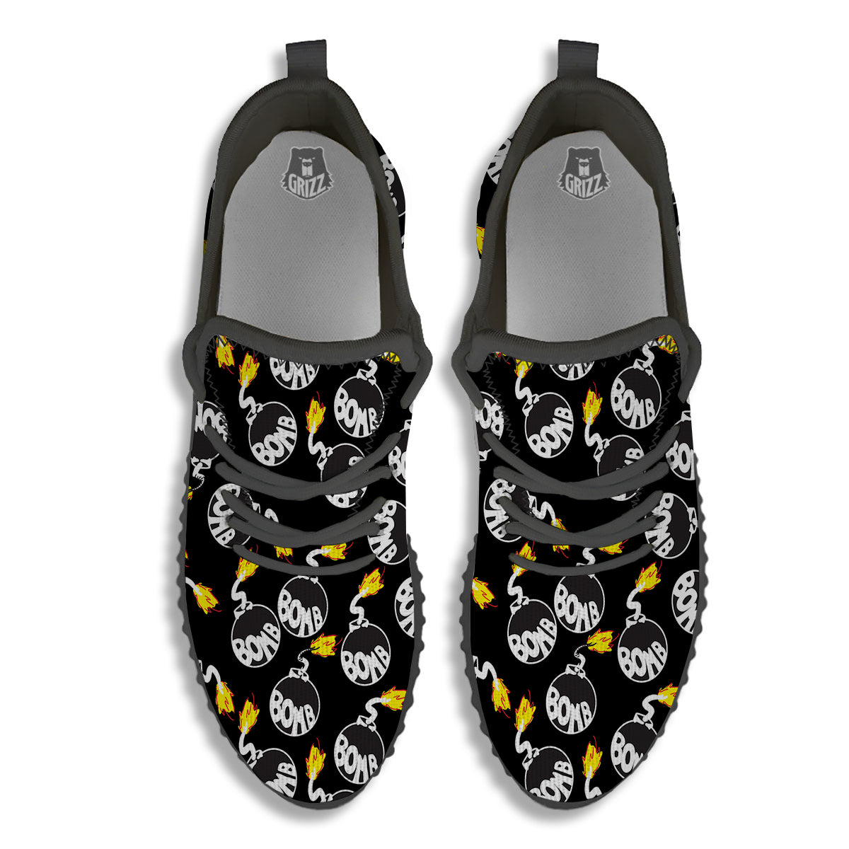 Bomb And Fire Print Pattern Black Walking Shoes-grizzshop