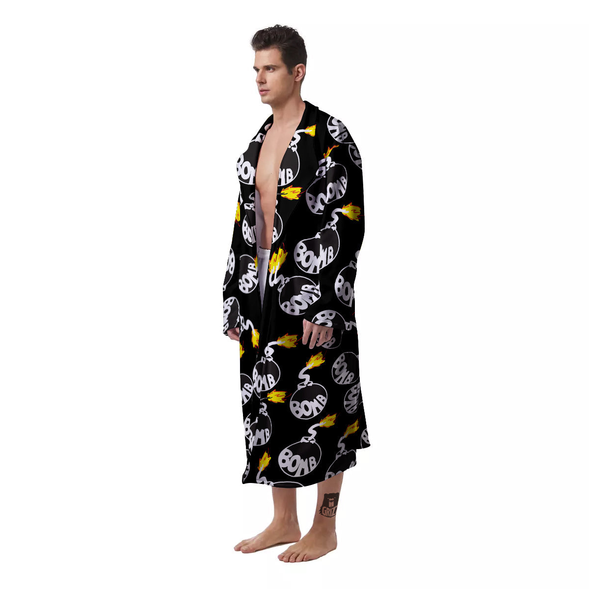 Bomb And Fire Print Pattern Men's Robe-grizzshop