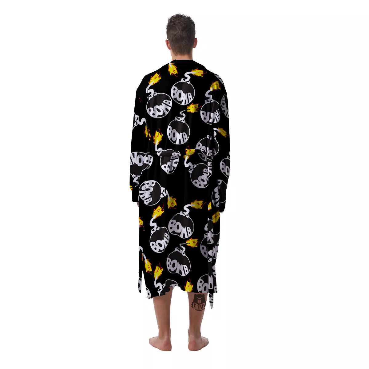 Bomb And Fire Print Pattern Men's Robe-grizzshop