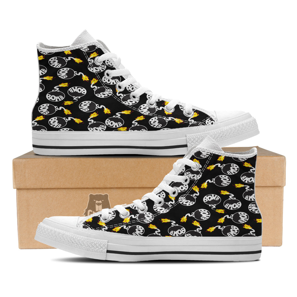 Bomb And Fire Print Pattern White High Top Shoes-grizzshop