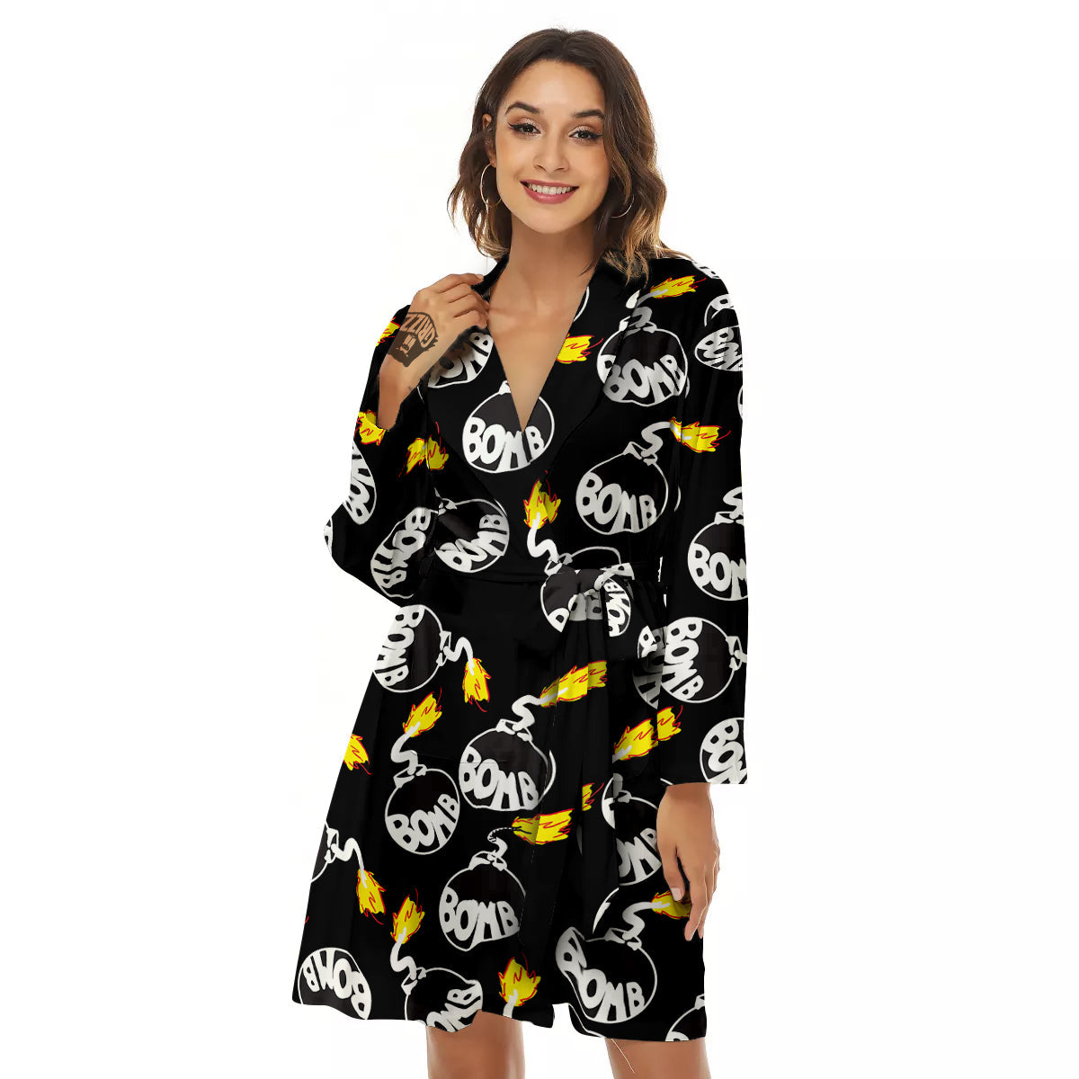 Bomb And Fire Print Pattern Women's Robe-grizzshop