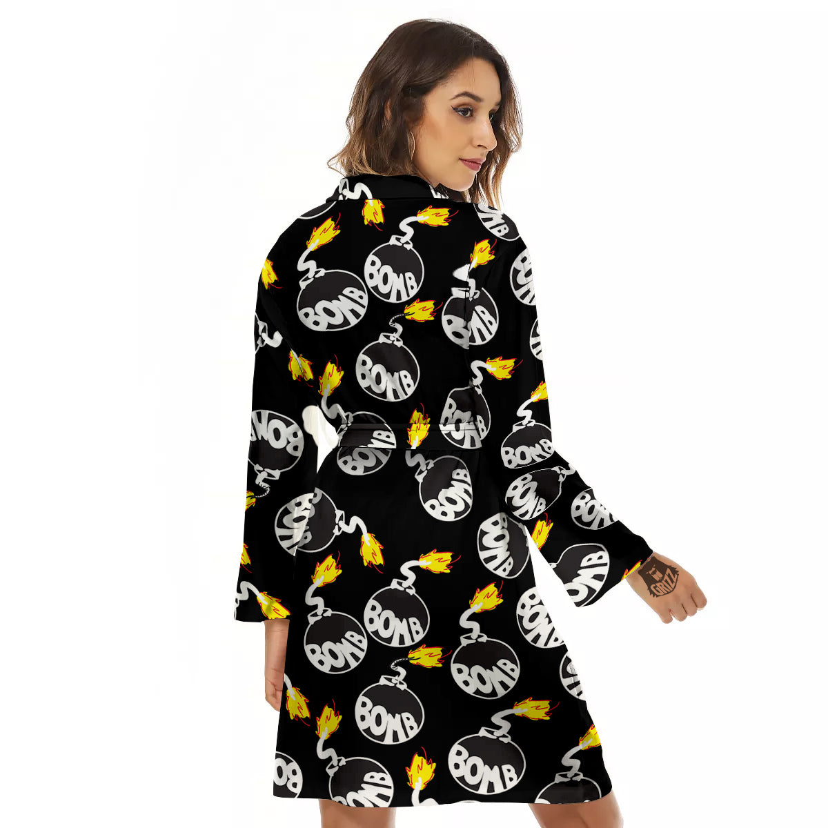 Bomb And Fire Print Pattern Women's Robe-grizzshop