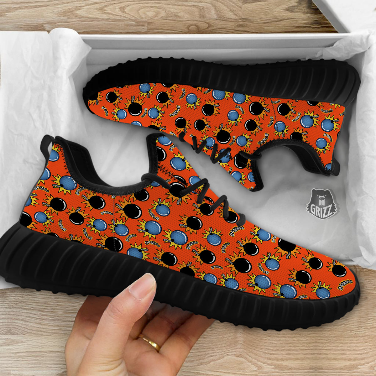Bomb Bamm Print Pattern Black Walking Shoes-grizzshop