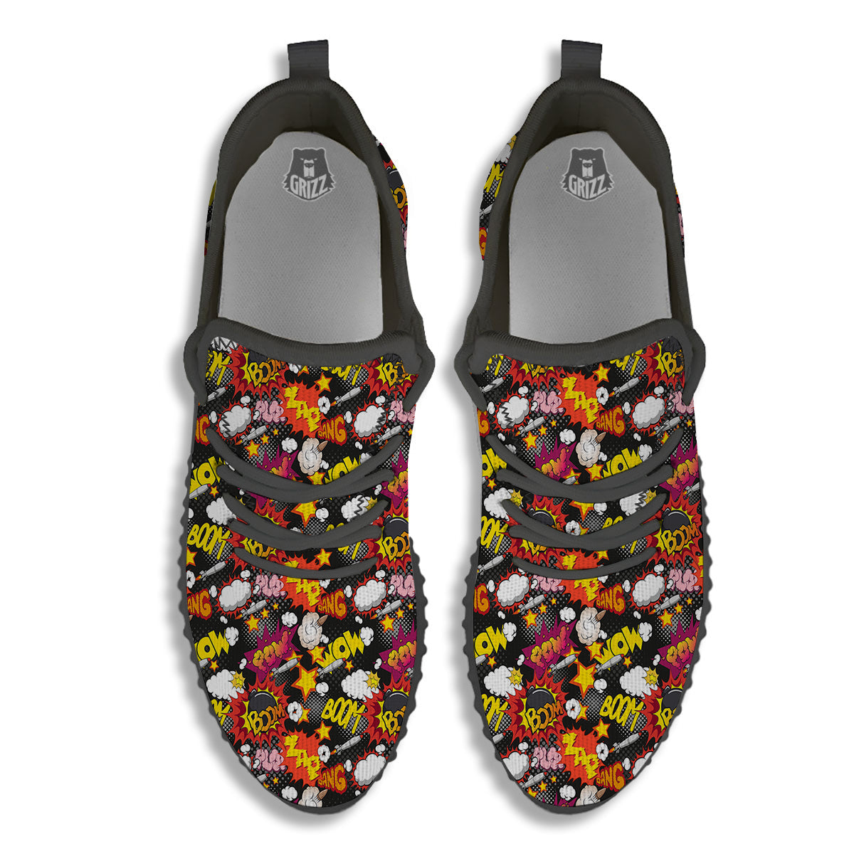 Bomb Boom Comic Graffiti Print Pattern Black Walking Shoes-grizzshop