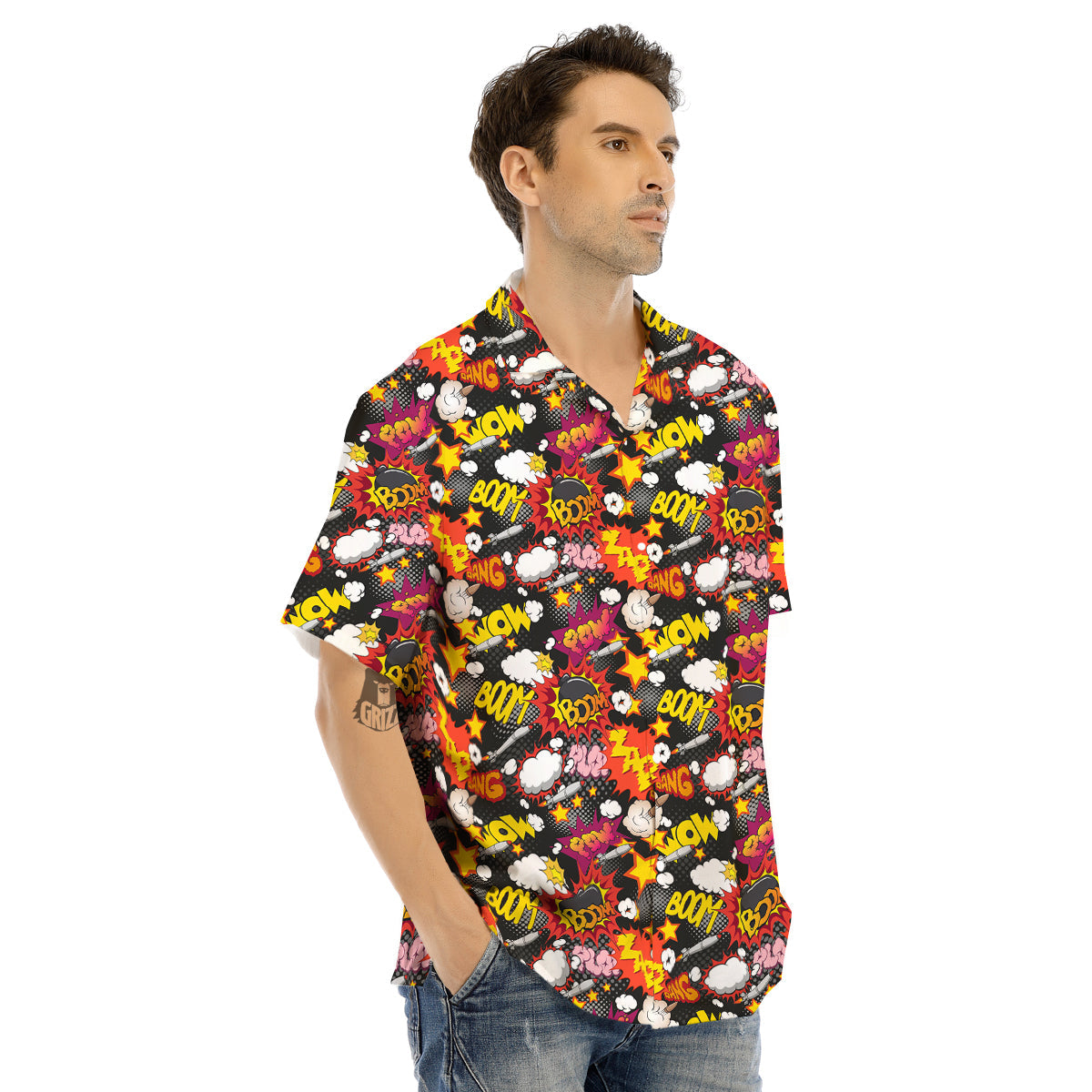 Bomb Boom Comic Graffiti Print Pattern Men's Hawaiian Shirt-grizzshop