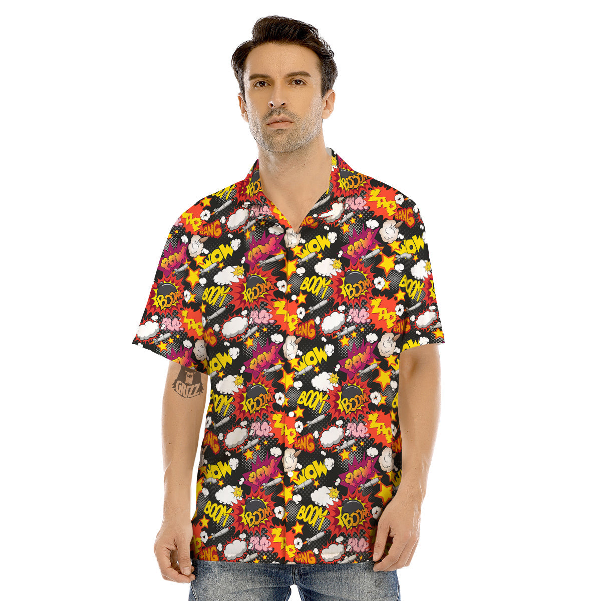 Bomb Boom Comic Graffiti Print Pattern Men's Hawaiian Shirt-grizzshop
