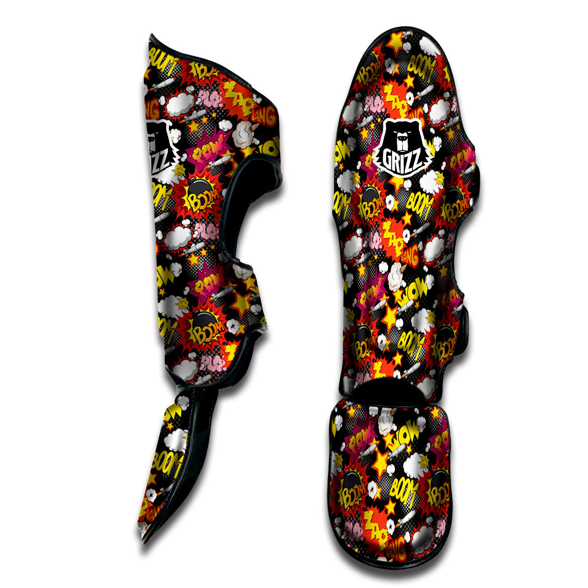 Bomb Boom Comic Graffiti Print Pattern Muay Thai Shin Guards-grizzshop