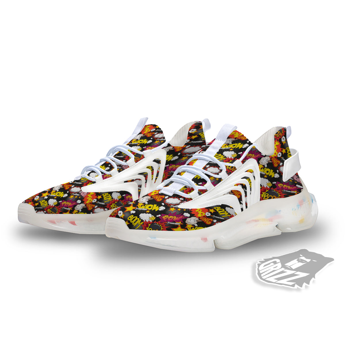 Bomb Boom Comic Graffiti Print Pattern White Gym Shoes-grizzshop