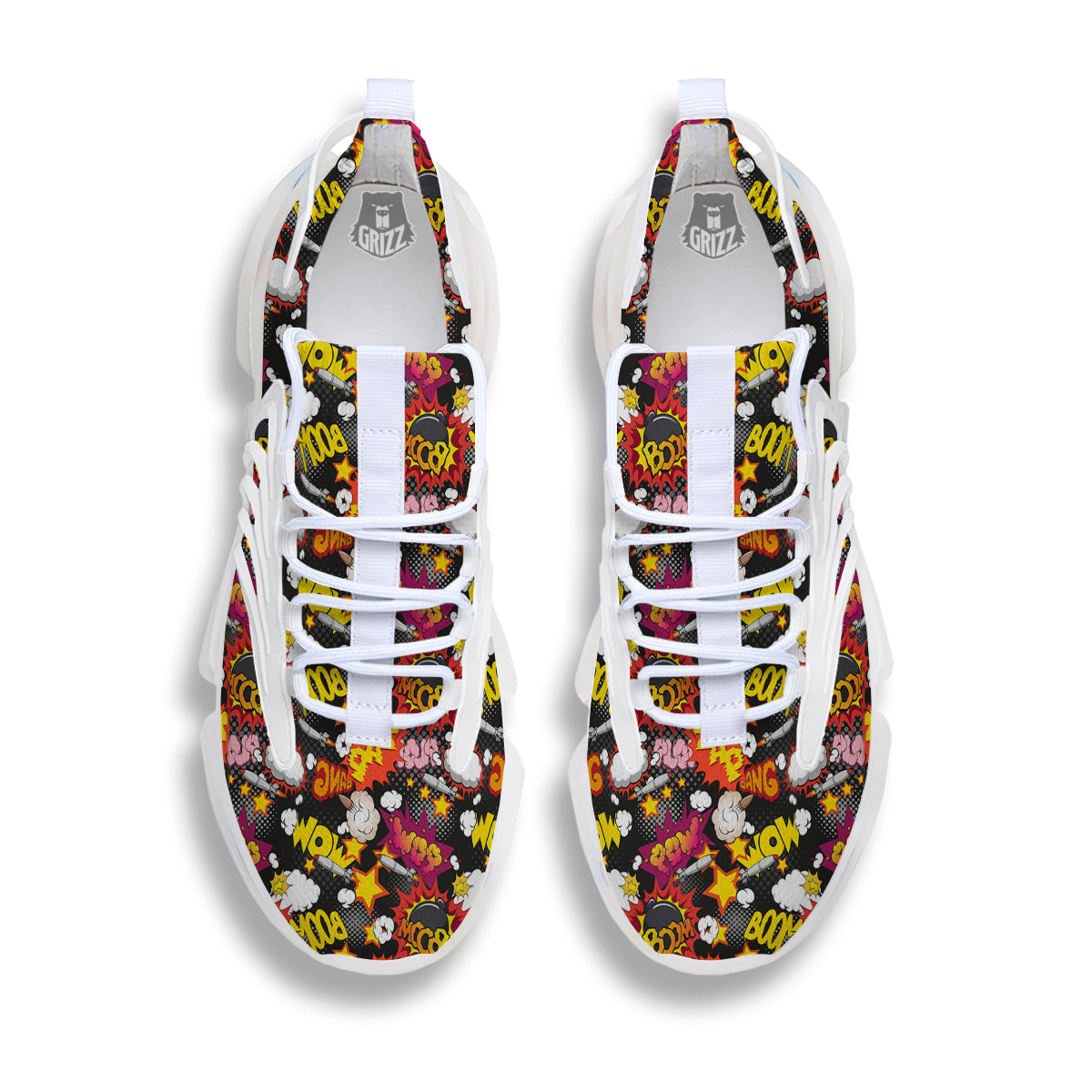 Bomb Boom Comic Graffiti Print Pattern White Gym Shoes-grizzshop